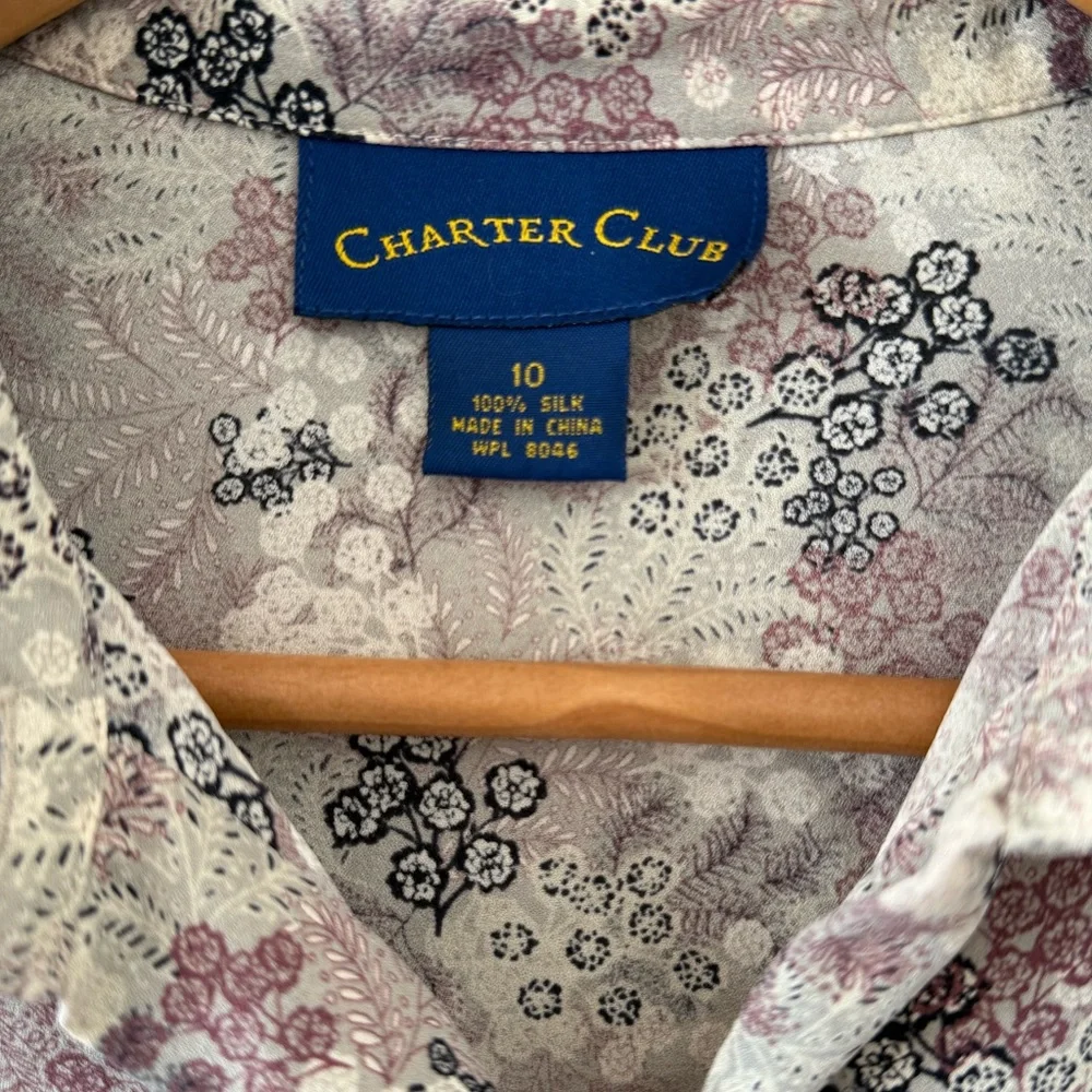 Vintage Charter Club Silk Floral Button Down Blouse Size 10